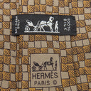 エルメス HERMES 総柄 9cm ブラウン シルク ネクタイ 市松模様 手書き