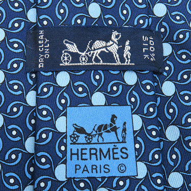 エルメス HERMES クラバット 9cm ネイビー×ブルー シルク ネクタイ 紺 青 総柄 幾何学柄