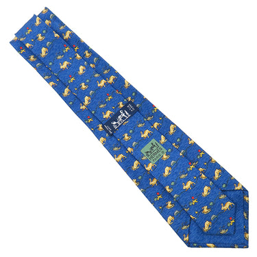 エルメス HERMES クラバット 9cm ブルー シルク ネクタイ 青 総柄 うさぎ 穴掘り