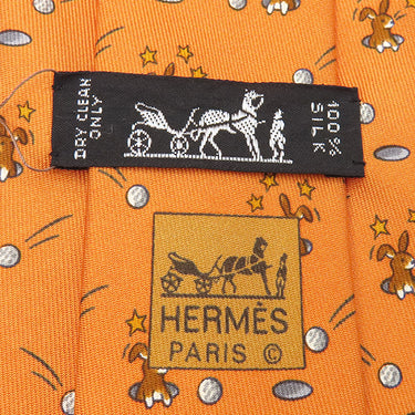 エルメス HERMES 総柄 9cm オレンジ シルク ネクタイ うさぎ ゴルフボール