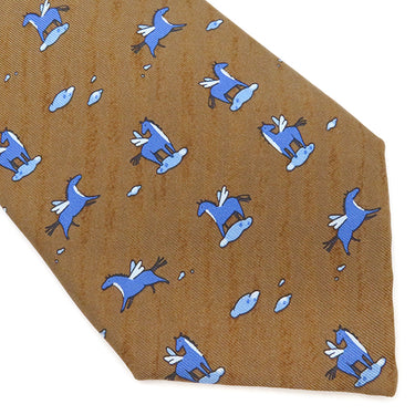 エルメス HERMES ペガサス 9cm ブラウン×ブルー シルク ネクタイ 茶 青 馬 ホース