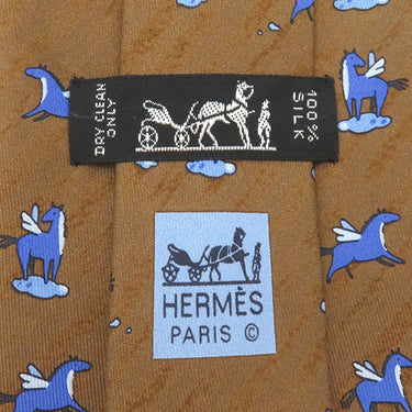 エルメス HERMES ペガサス 9cm ブラウン×ブルー シルク ネクタイ 茶 青 馬 ホース
