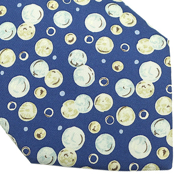 エルメス HERMES 丸柄 9cm ブルー×マルチカラー シルク ネクタイ 紺 青 ○ 月