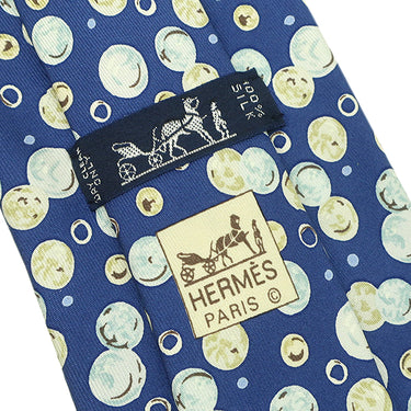 エルメス HERMES 丸柄 9cm ブルー×マルチカラー シルク ネクタイ 紺 青 ○ 月
