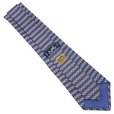 エルメス HERMES 総柄 9cm ブルー系 シルク ネクタイ 変形 ストライプ 青 水色 ゴールド