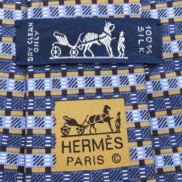 エルメス HERMES 総柄 9cm ブルー系 シルク ネクタイ 変形 ストライプ 青 水色 ゴールド