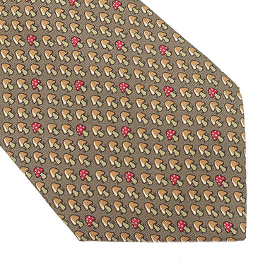 エルメス HERMES キノコ 9cm ブラウン×レッド シルク ネクタイ 茶 赤 マッシュルーム