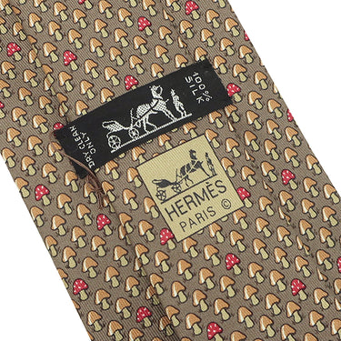 エルメス HERMES キノコ 9cm ブラウン×レッド シルク ネクタイ 茶 赤 マッシュルーム