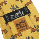 エルメス HERMES アニマル柄 9cm イエロー×マルチカラー シルク ネクタイ 黄色 グレー 緑 茶 キツネ 鳥