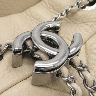 シャネル CHANEL シェブロン ドローストリングバッグ A91273 ベージュ レザー 2WAYバッグ ガンメタル金具 ココマーク Vステッチ チェーンショルダー
