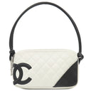シャネル CHANEL カンボンライン A25175 ホワイトXブラック レザー ハンドバッグ シルバー金具 アクセサリーポーチ ココマーク