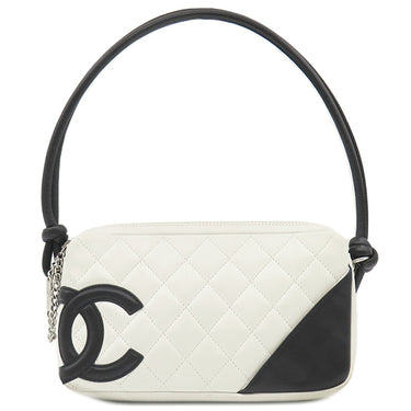 シャネル CHANEL カンボンライン A25175 ホワイトXブラック レザー ハンドバッグ シルバー金具 アクセサリーポーチ ココマーク