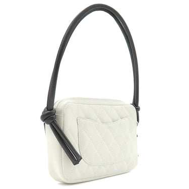 シャネル CHANEL カンボンライン A25175 ホワイトXブラック レザー ハンドバッグ シルバー金具 アクセサリーポーチ ココマーク