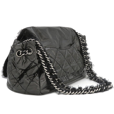 シャネル CHANEL ラグジュアリー チェーンショルダー ブラック ナイロン ファブリック ショルダーバッグ ガンメタル金具 黒 ココマーク