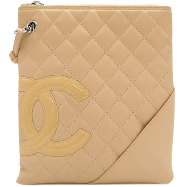 シャネル CHANEL カンボンライン ポシェット A29793 ベージュ レザー パテントレザー ショルダーバッグ シルバー金具 斜め掛け