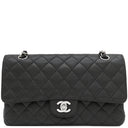 シャネル CHANEL マトラッセ 25 フラップバッグ A01112 ブラック キャビアスキン ショルダーバッグ シルバー金具 ダブルチェーン ダブルフラップ ココマーク 黒