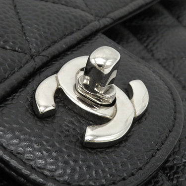 シャネル CHANEL マトラッセ 25 フラップバッグ A01112 ブラック キャビアスキン ショルダーバッグ シルバー金具 ダブルチェーン ダブルフラップ ココマーク 黒