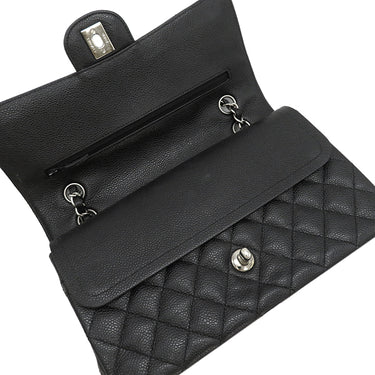 シャネル CHANEL マトラッセ 25 フラップバッグ A01112 ブラック キャビアスキン ショルダーバッグ シルバー金具 ダブルチェーン ダブルフラップ ココマーク 黒