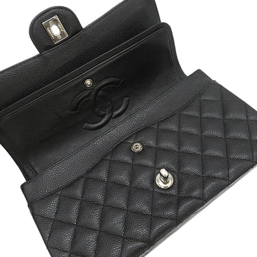 シャネル CHANEL マトラッセ 25 フラップバッグ A01112 ブラック キャビアスキン ショルダーバッグ シルバー金具 ダブルチェーン ダブルフラップ ココマーク 黒