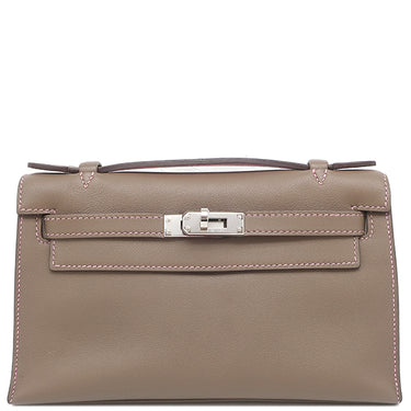 エルメス HERMES ポシェットケリー エトゥープ×ウノピンク スイフト ハンドバッグ シルバー金具 グレージュ ミニバッグ バイカラー