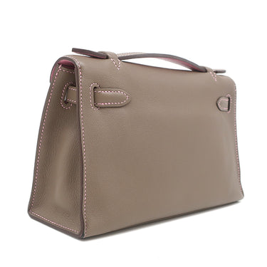 エルメス HERMES ポシェットケリー エトゥープ×ウノピンク スイフト ハンドバッグ シルバー金具 グレージュ ミニバッグ バイカラー