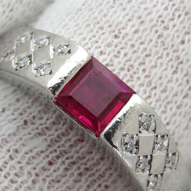 ノンブランド NON BRAND ルビー ダイヤリング プラチナシルバー Pt900 ルビー ダイヤモンド リング 指輪 レッド 赤 17号