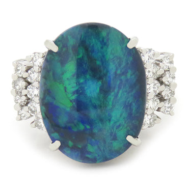 ノンブランド NON BRAND ブラックオパール ダイヤリング プラチナシルバー Pt900 ブラックオパール ダイヤモンド リング 指輪 12号