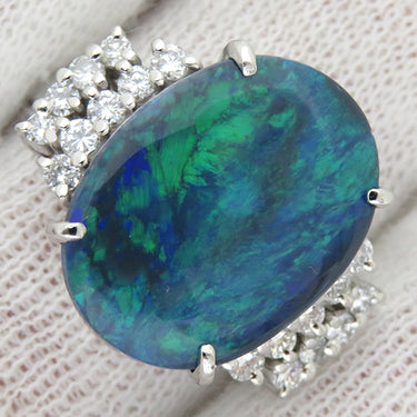 ノンブランド NON BRAND ブラックオパール ダイヤリング プラチナシルバー Pt900 ブラックオパール ダイヤモンド リング 指輪 12号