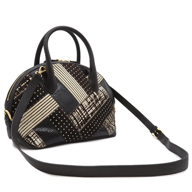 サルヴァトーレ・フェラガモ Salvatore Ferragamo フィアンマ ブラック×ブラウン×ホワイト レザー ハラコ 2WAYバッグ ゴールド金具 黒 茶 白 パッチワーク