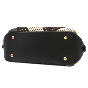 サルヴァトーレ・フェラガモ Salvatore Ferragamo フィアンマ ブラック×ブラウン×ホワイト レザー ハラコ 2WAYバッグ ゴールド金具 黒 茶 白 パッチワーク