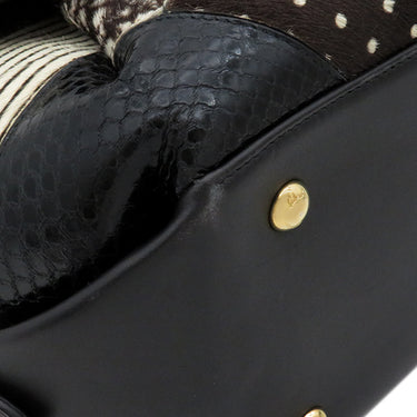 サルヴァトーレ・フェラガモ Salvatore Ferragamo フィアンマ ブラック×ブラウン×ホワイト レザー ハラコ 2WAYバッグ ゴールド金具 黒 茶 白 パッチワーク