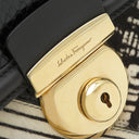 サルヴァトーレ・フェラガモ Salvatore Ferragamo フィアンマ ブラック×ブラウン×ホワイト レザー ハラコ 2WAYバッグ ゴールド金具 黒 茶 白 パッチワーク