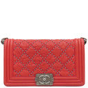 シャネル CHANEL ボーイシャネル A67086 レッド カーフスキン ショルダーバッグ シルバー金具 スタッズ 赤 肩掛け ココマーク