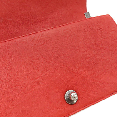 シャネル CHANEL ボーイシャネル A67086 レッド カーフスキン ショルダーバッグ シルバー金具 スタッズ 赤 肩掛け ココマーク