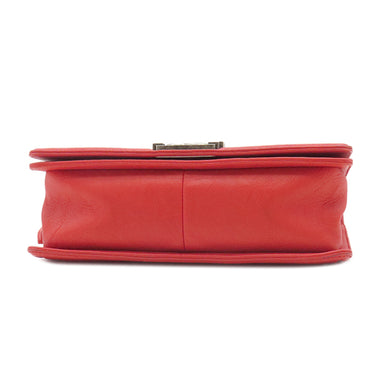 シャネル CHANEL ボーイシャネル A67086 レッド カーフスキン ショルダーバッグ シルバー金具 スタッズ 赤 肩掛け ココマーク