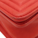シャネル CHANEL ボーイシャネル A67086 レッド カーフスキン ショルダーバッグ シルバー金具 スタッズ 赤 肩掛け ココマーク