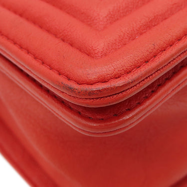 シャネル CHANEL ボーイシャネル A67086 レッド カーフスキン ショルダーバッグ シルバー金具 スタッズ 赤 肩掛け ココマーク