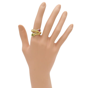 ブルガリ BVLGARI ドッピオ バチェラート ハート イエローゴールド K18YG ピンクトルマリン グリーントルマリン リング 指輪 750 18金 10号
