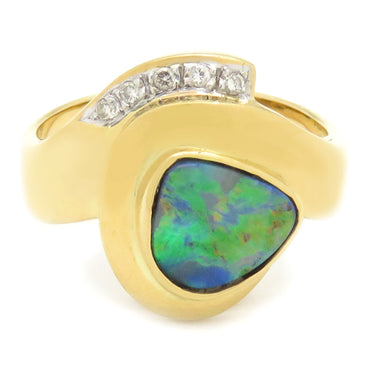 ノンブランド NON BRAND ボルダーオパール リング イエローゴールド K18YG ボルダーオパール ダイヤモンド リング 指輪 11号