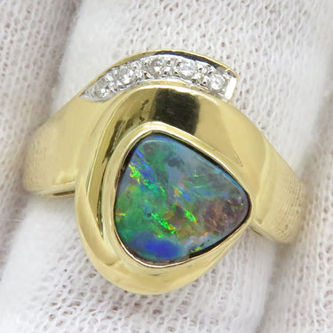 ノンブランド NON BRAND ボルダーオパール リング イエローゴールド K18YG ボルダーオパール ダイヤモンド リング 指輪 11号