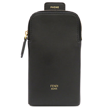 フェンディ FENDI ストラップ ユー スマホケース付き 8AV132 ブラック レザー スマートフォンケース ゴールド金具 ショルダーストラップ ズッカ柄 黒