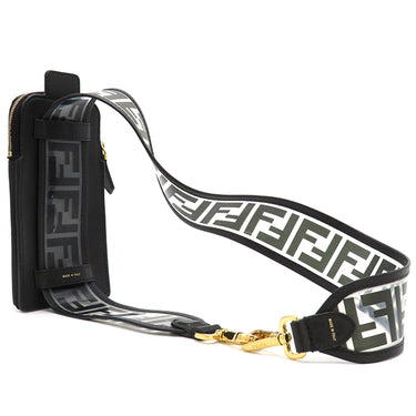 フェンディ FENDI ストラップ ユー スマホケース付き 8AV132 ブラック レザー スマートフォンケース ゴールド金具 ショルダーストラップ ズッカ柄 黒