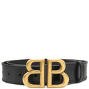 バレンシアガ BALENCIAGA ザ ハッカー プロジェクト BBロゴ 680456 ブラック レザー ベルト ヴィンテージ金具 グッチ コラボ 黒 ゴールド