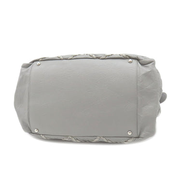 シャネル CHANEL ウルトラステッチ グレー ラムスキン トートバッグ シルバー金具 チェーンショルダー ココマーク