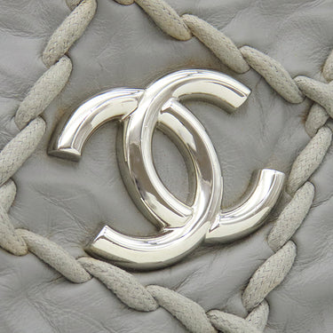 シャネル CHANEL ウルトラステッチ グレー ラムスキン トートバッグ シルバー金具 チェーンショルダー ココマーク