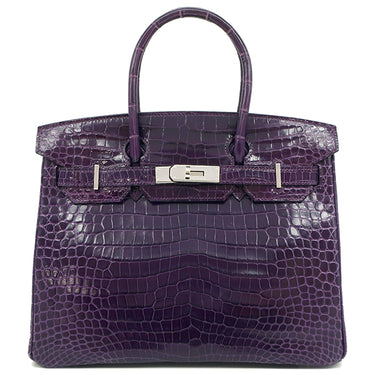 エルメス HERMES バーキン30 アメジスト ポロサス ハンドバッグ シルバー金具 紫 クロコ