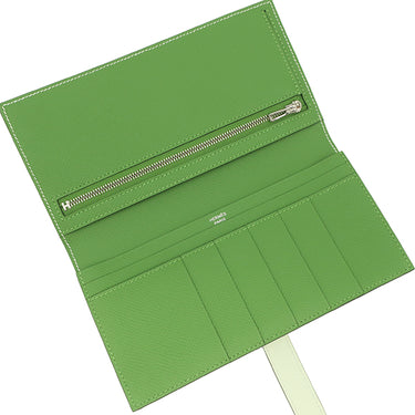 エルメス HERMES ベアンスフレ ヴェルソ ヴェールフィズ×ヴェールユッカ ヴォーエプソン 長財布 シルバー金具 新品 未使用 緑 バイカラー