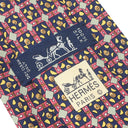 エルメス HERMES 総柄 9cm レッド×ネイビー シルク ネクタイ 赤 紺