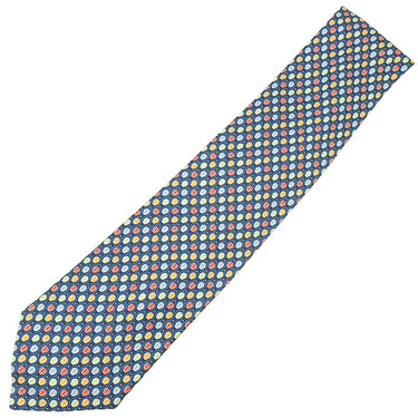 エルメス HERMES 気球柄 9cm ブルー×マルチカラー シルク ネクタイ 青 赤 黄色
