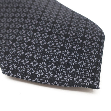 シャネル CHANEL ココマーク クローバー 9.5cm ブラック シルク ネクタイ 黒 四つ葉